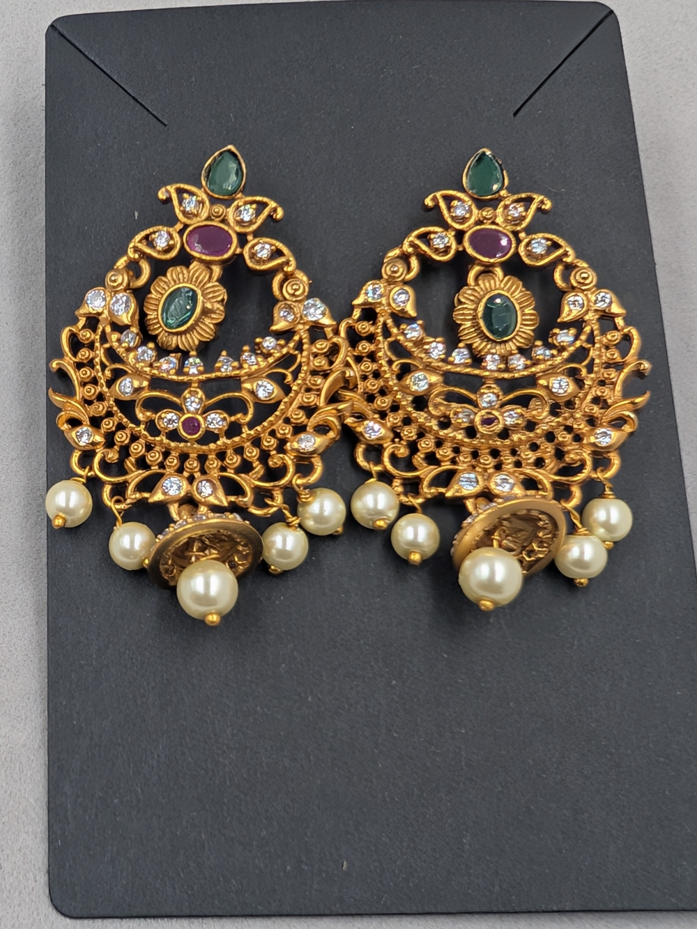 Indian Peacock Kundan Style Pearl Necklace Earrings Set Bridal | 0017 - Picture 5 of 11